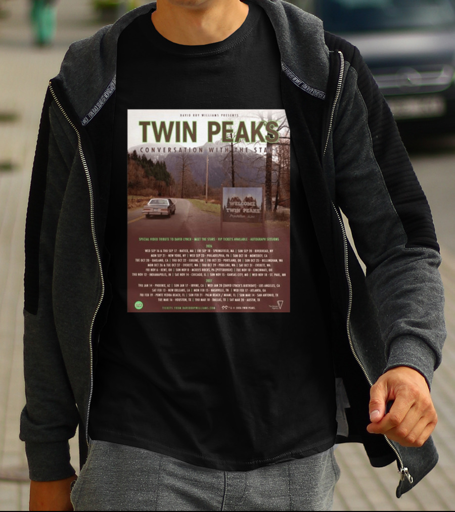 David Roy Williams Presents Twin Peaks Conversation With The Stars Tour Featuring Special Tribute To David Lynch 2023 2024 T-Shirt