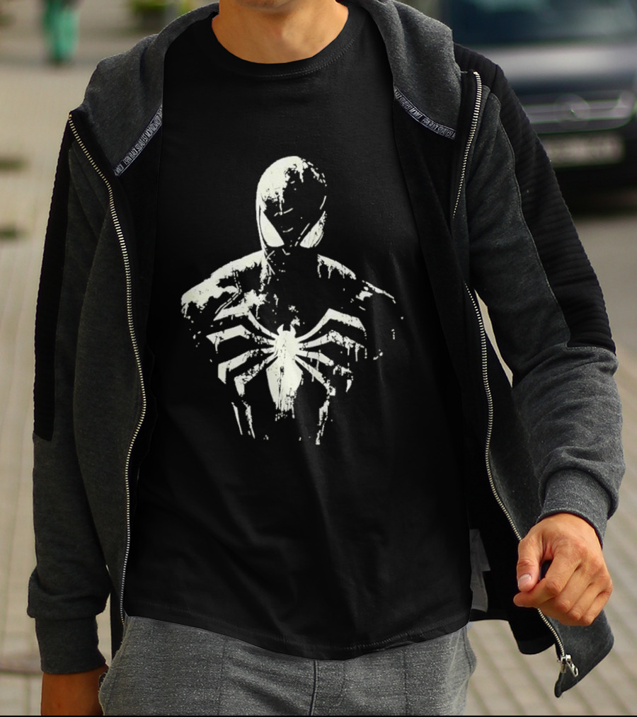 Spider Man Marvel Superhero White Symbol On Black T-Shirt