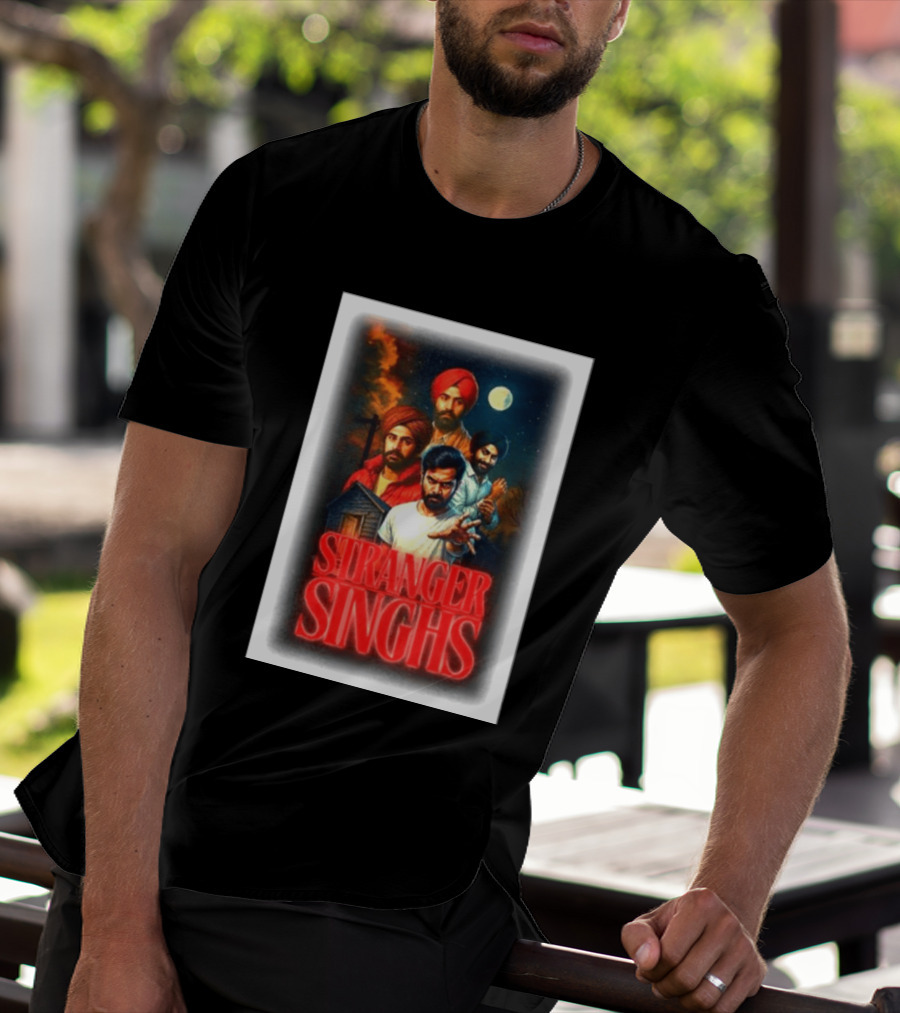 Stranger Singhs Indian Series With Turbaned Characters And Moonlit Sky T-Shirt