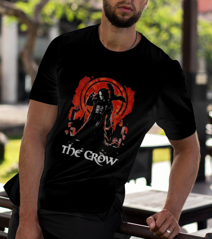 The Crow Brandon Lee Gothic Movie Iconic Dark Aesthetic With Red T-Shirt