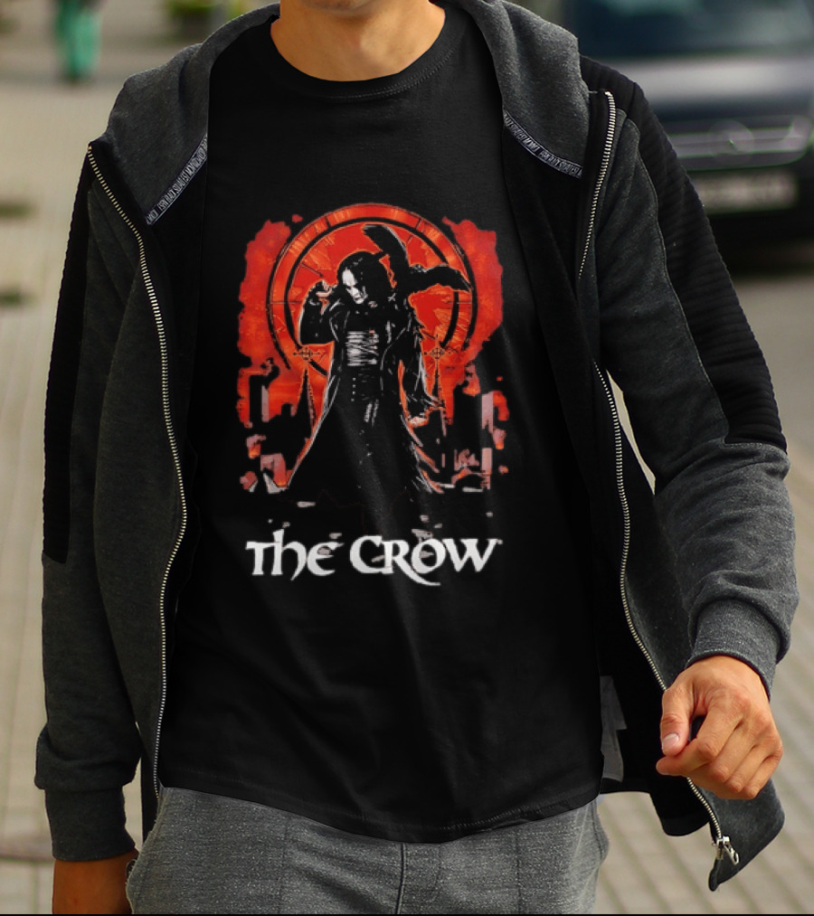 The Crow Brandon Lee Gothic Movie Iconic Dark Aesthetic With Red T-Shirt