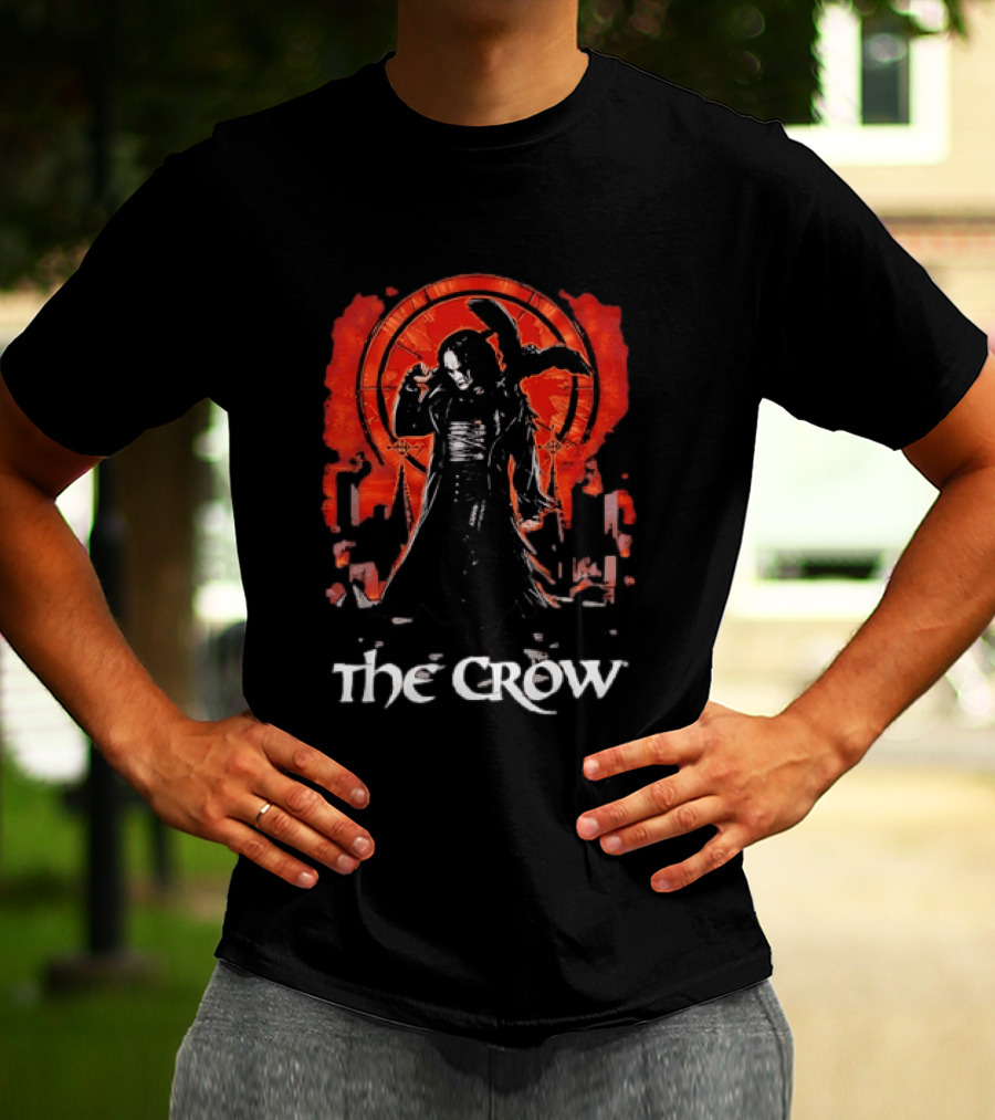 The Crow Brandon Lee Gothic Movie Iconic Dark Aesthetic With Red T-Shirt