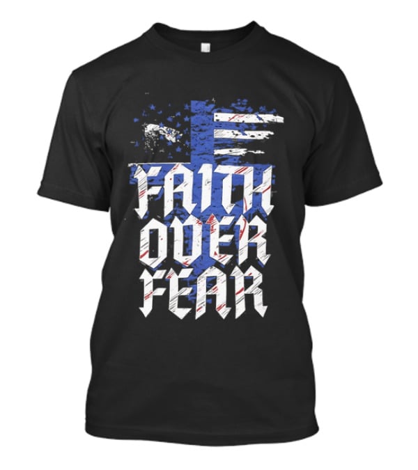 Faith Over Fear Distressed American Flag Cross T-Shirt
