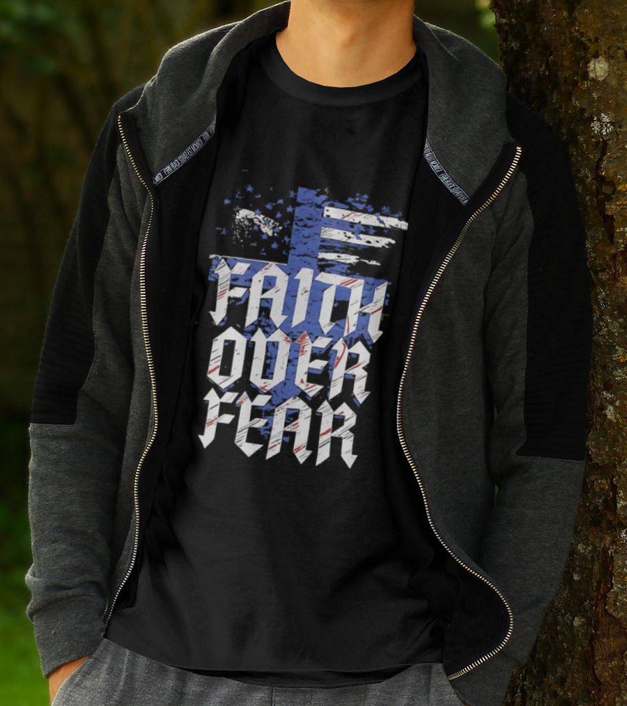 Faith Over Fear Distressed American Flag Cross T-Shirt