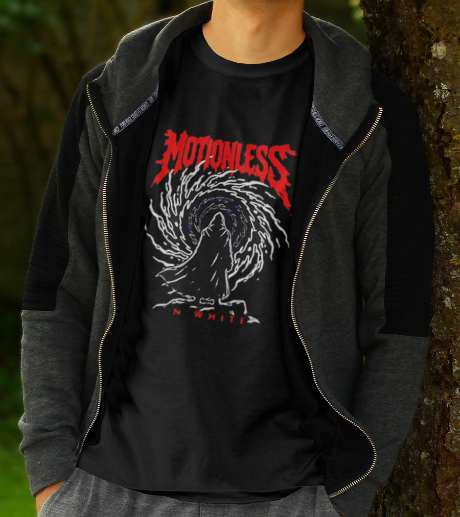 Motionless In White MIW The Sweat And Blood Tour 2026 Be Not Afraid Of The Dark Cloaked Figure Spiral T-Shirt