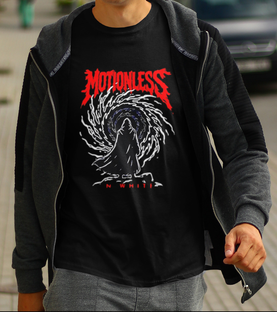 Motionless In White MIW The Sweat And Blood Tour 2026 Be Not Afraid Of The Dark Cloaked Figure Spiral T-Shirt