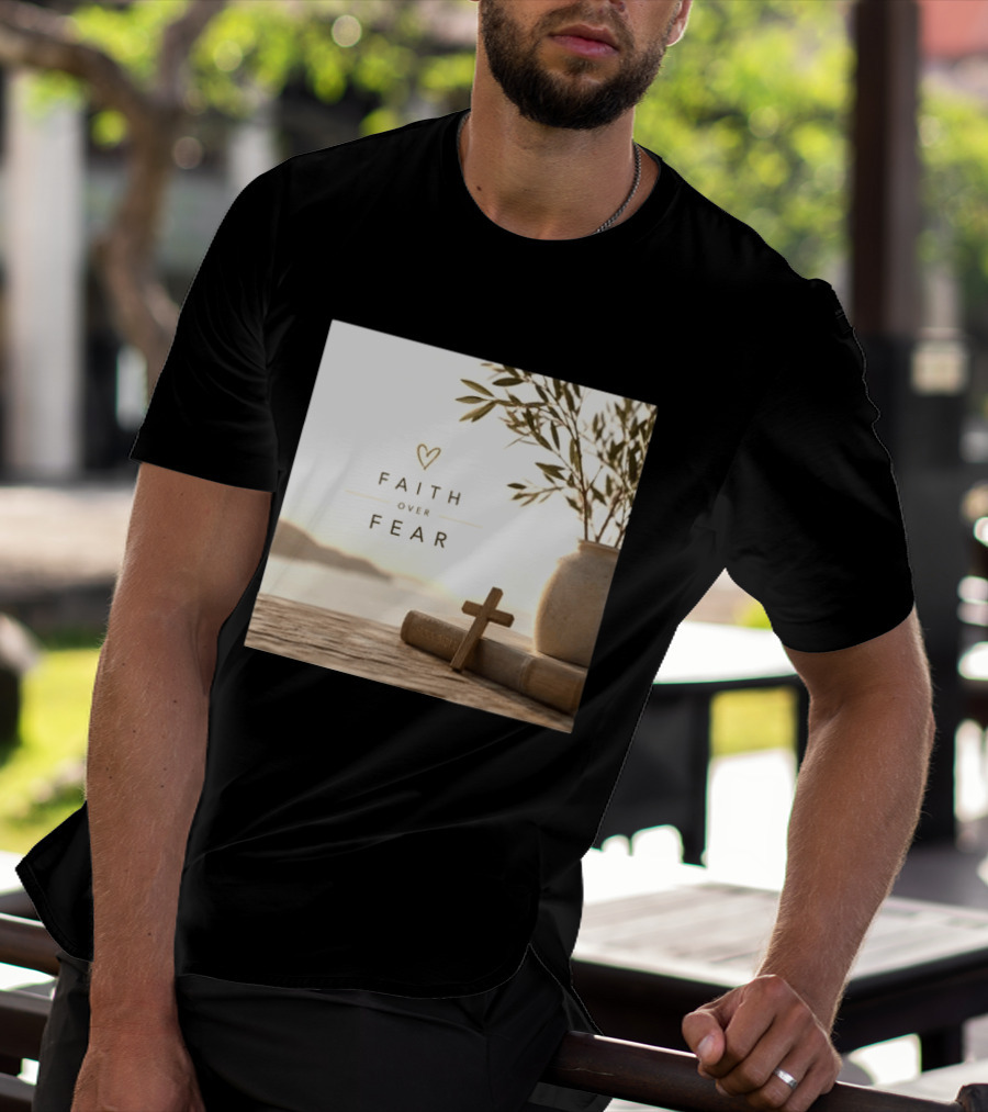 Faith Over Fear Christian Cross Heart With Bible And Olive Branches T-Shirt