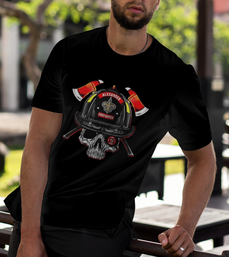 New Orleans Saints Alexander Firefighter Skull Helmet Axes T-Shirt