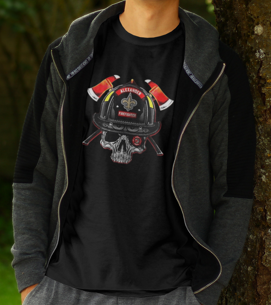 New Orleans Saints Alexander Firefighter Skull Helmet Axes T-Shirt