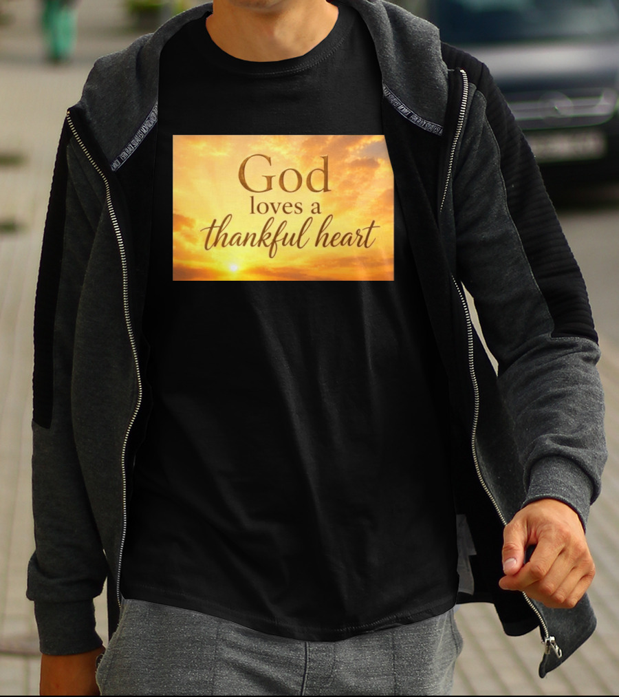 God Loves A Thankful Heart Sunlight Sky T-Shirt