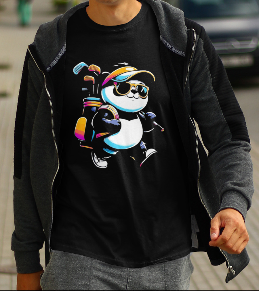 Panda Golfer Sunglasses Golf Bag Vibrant Club T-Shirt