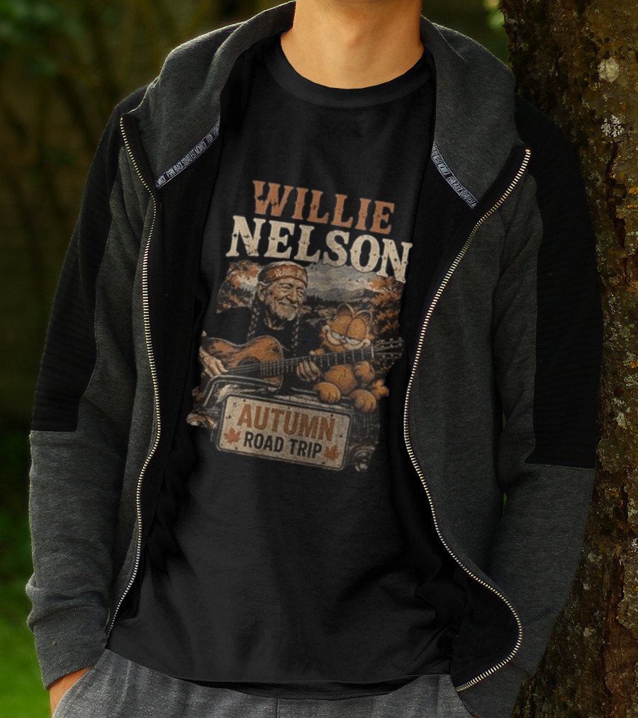 Willie Nelson Autumn Road Trip With Orange Cat T-Shirt