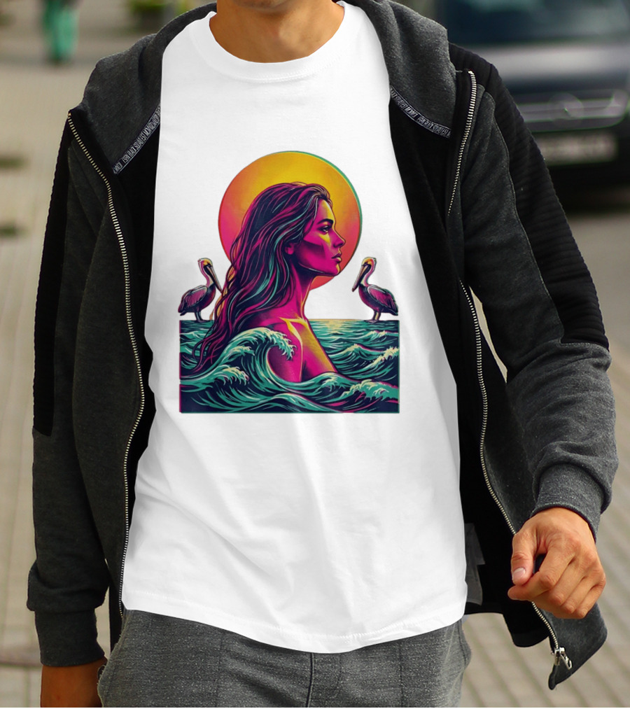 Gulf Coast Sunset Pelican Waves Woman T-Shirt