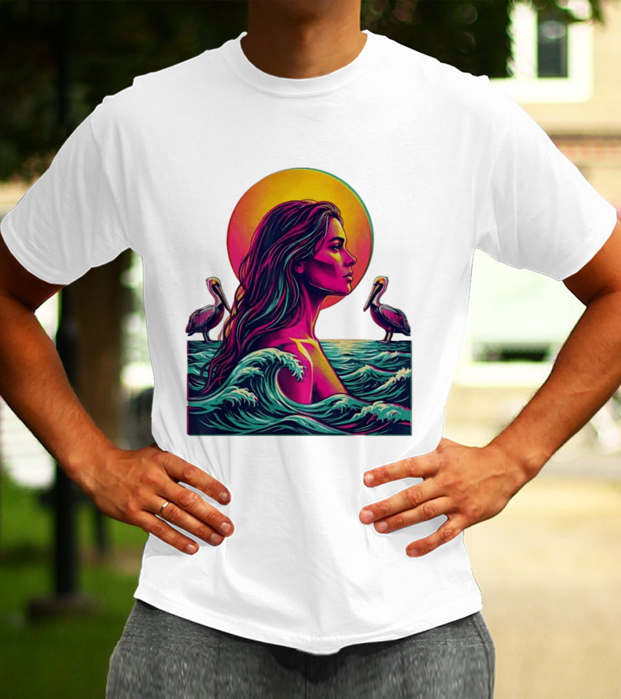 Gulf Coast Sunset Pelican Waves Woman T-Shirt