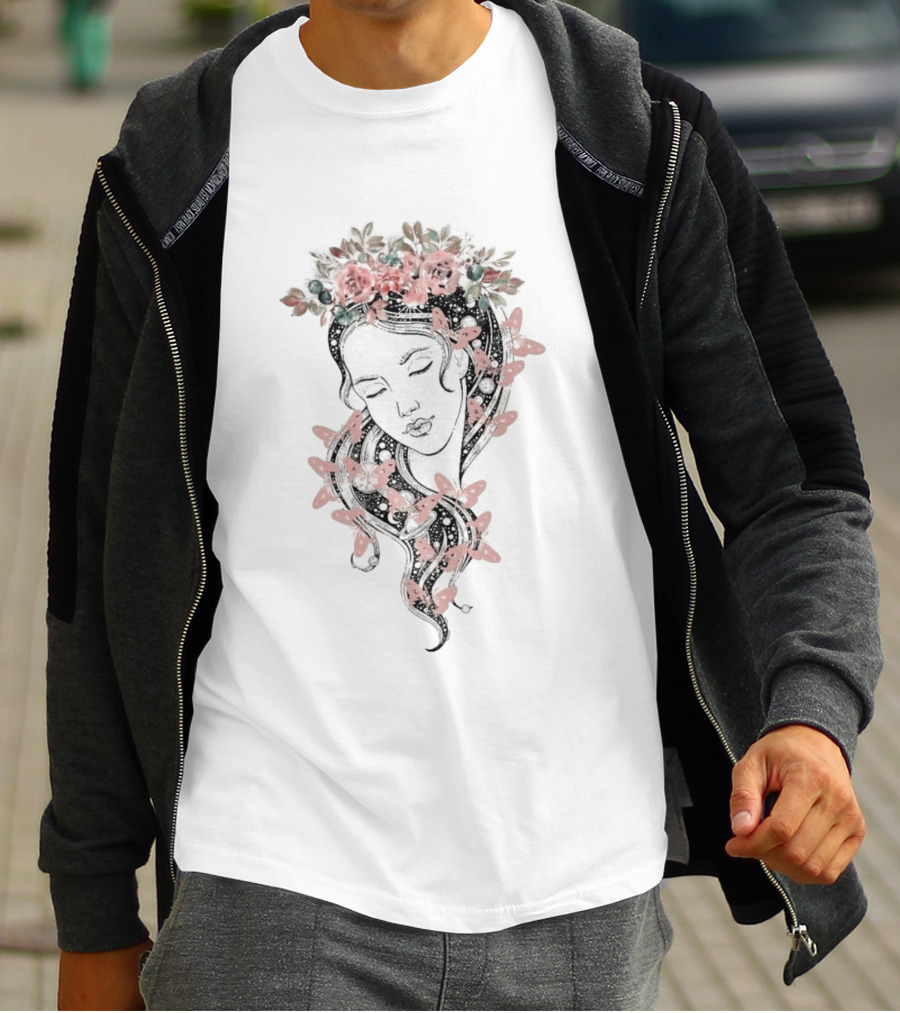 Heavyweight Floral Butterfly Hair T-Shirt