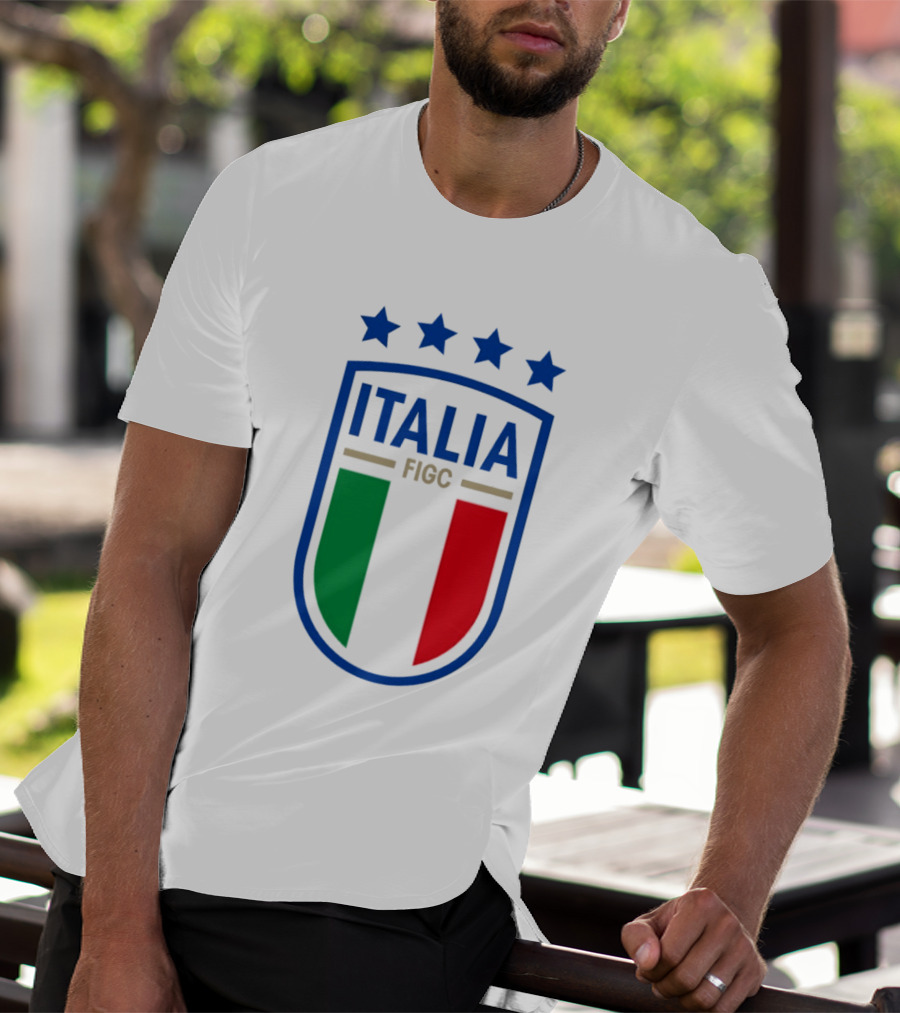 Italia FIGC Emblem Four Stars Badge Green White Red T-Shirt