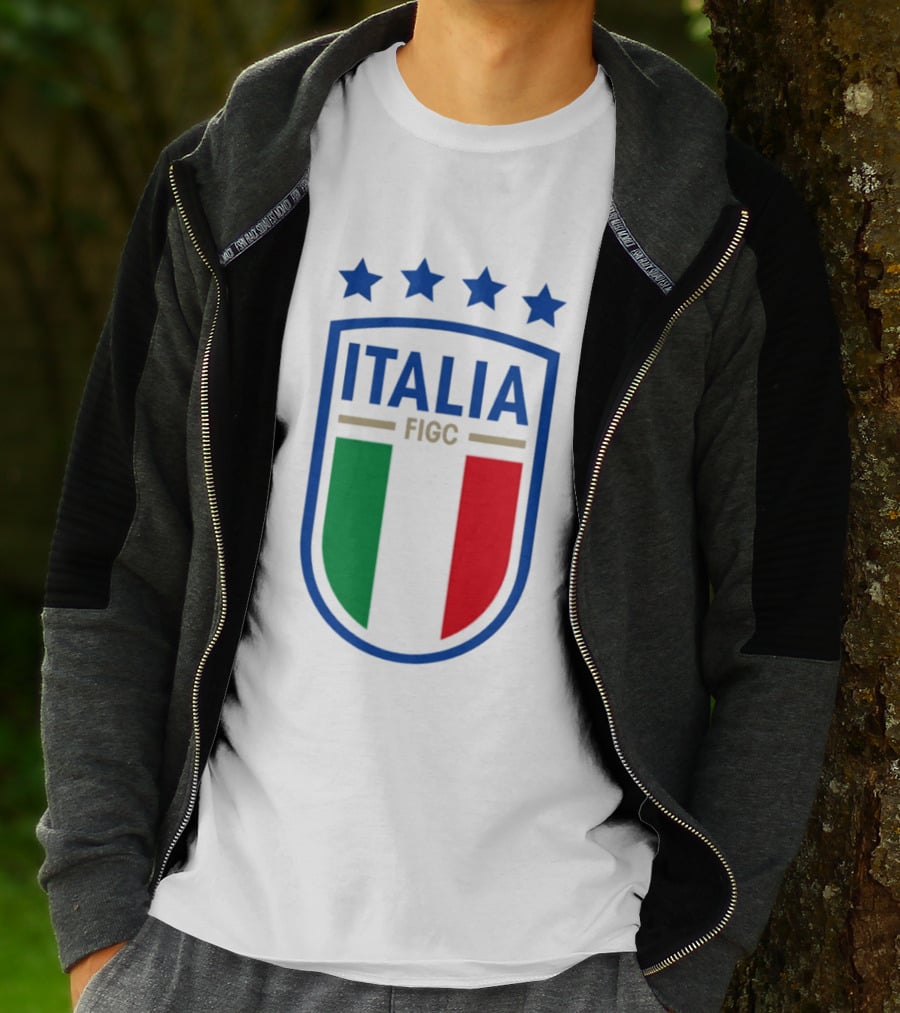 Italia FIGC Emblem Four Stars Badge Green White Red T-Shirt