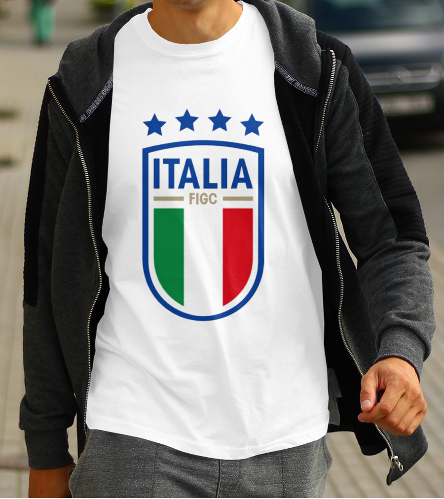 Italia FIGC Emblem Four Stars Badge Green White Red T-Shirt