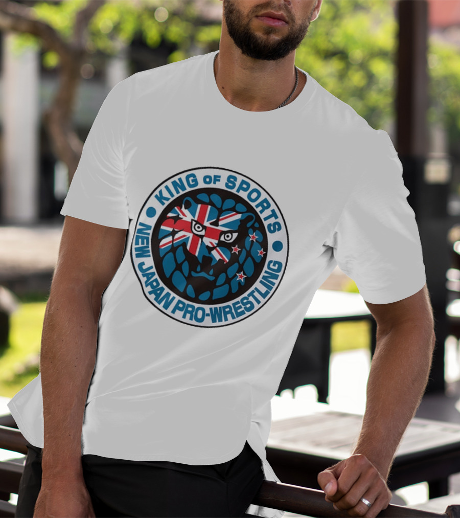 New Japan Pro Wrestling King Of Sports Lion Mark Icon With Union Jack And Stars T-Shirt