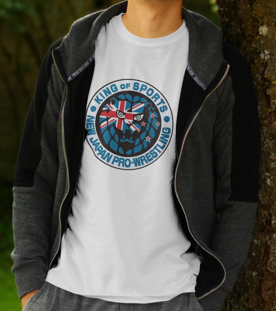 New Japan Pro Wrestling King Of Sports Lion Mark Icon With Union Jack And Stars T-Shirt