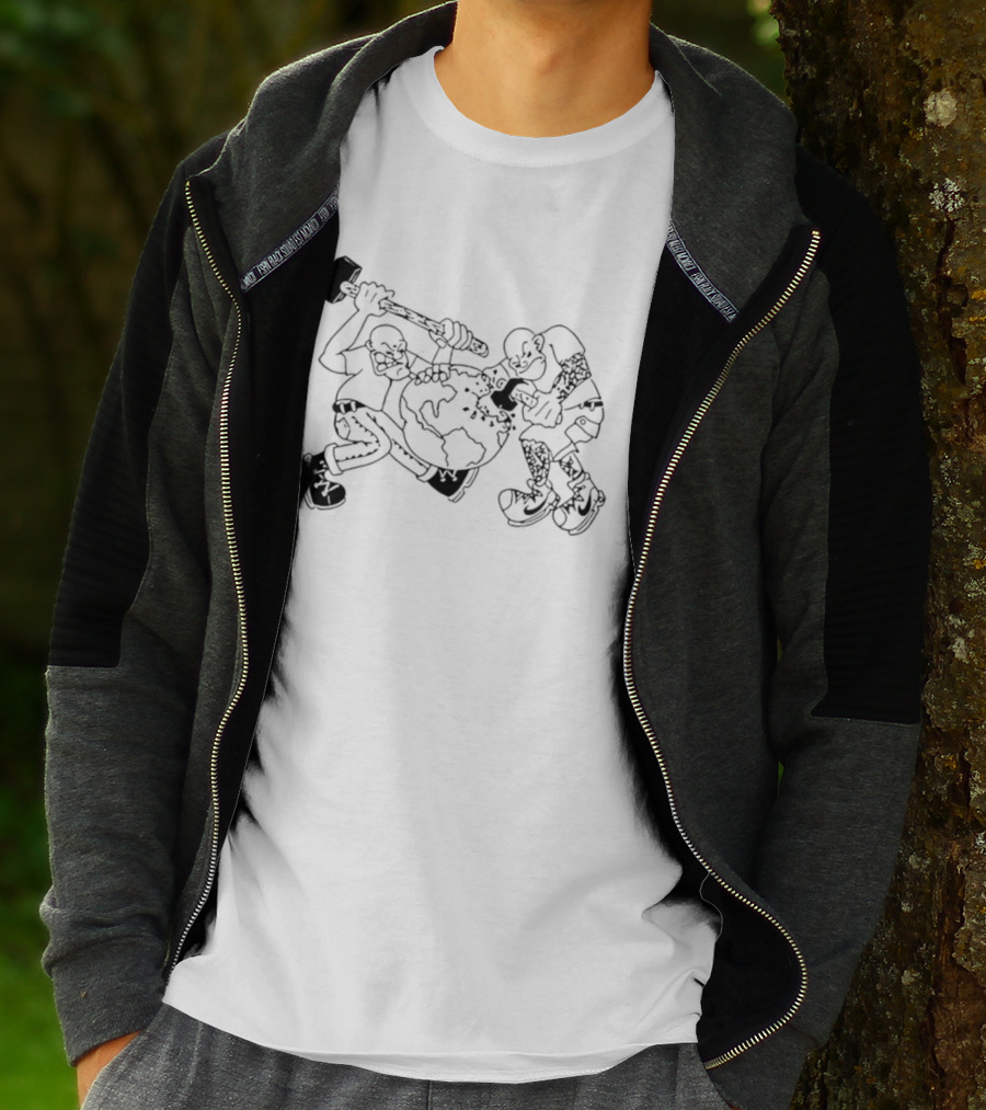 Skinhead Hammering The World Subculture Earth Tattoo T-Shirt