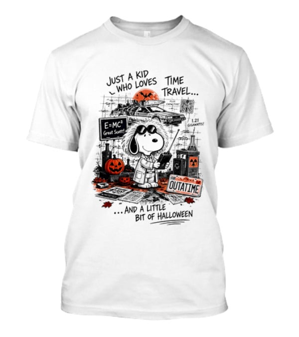 Snoopy Just A Kid Who Loves Time Travel Halloween Pumpkin Scene T-Shirt