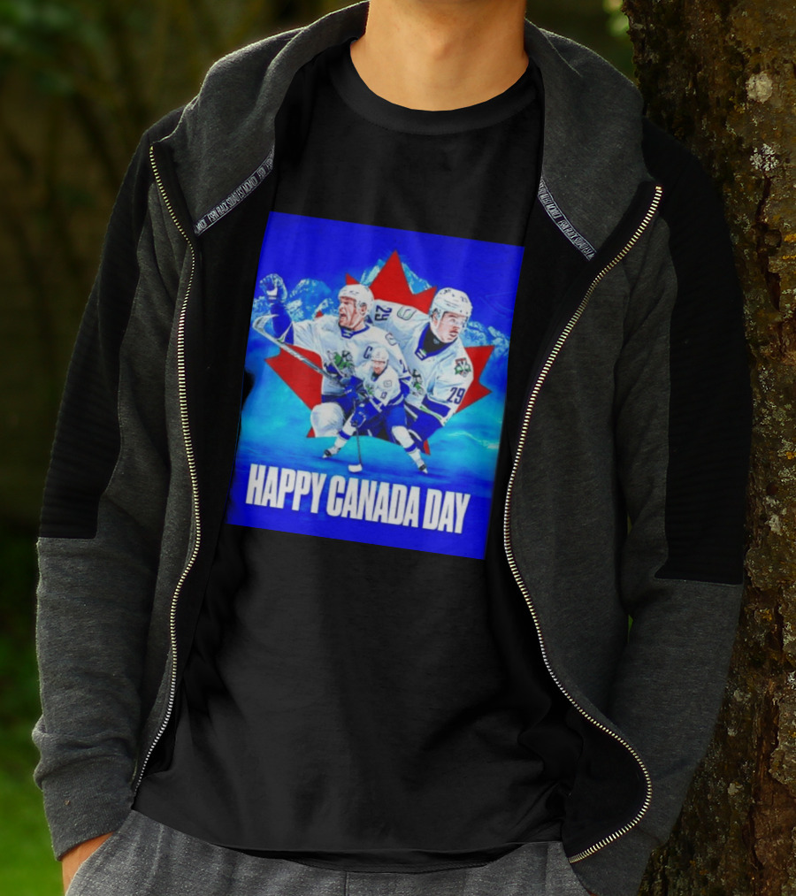 Abbotsford Canucks Happy Canada Day Celebration Collage With Hockey Players And Maple Leaf T-Shirt