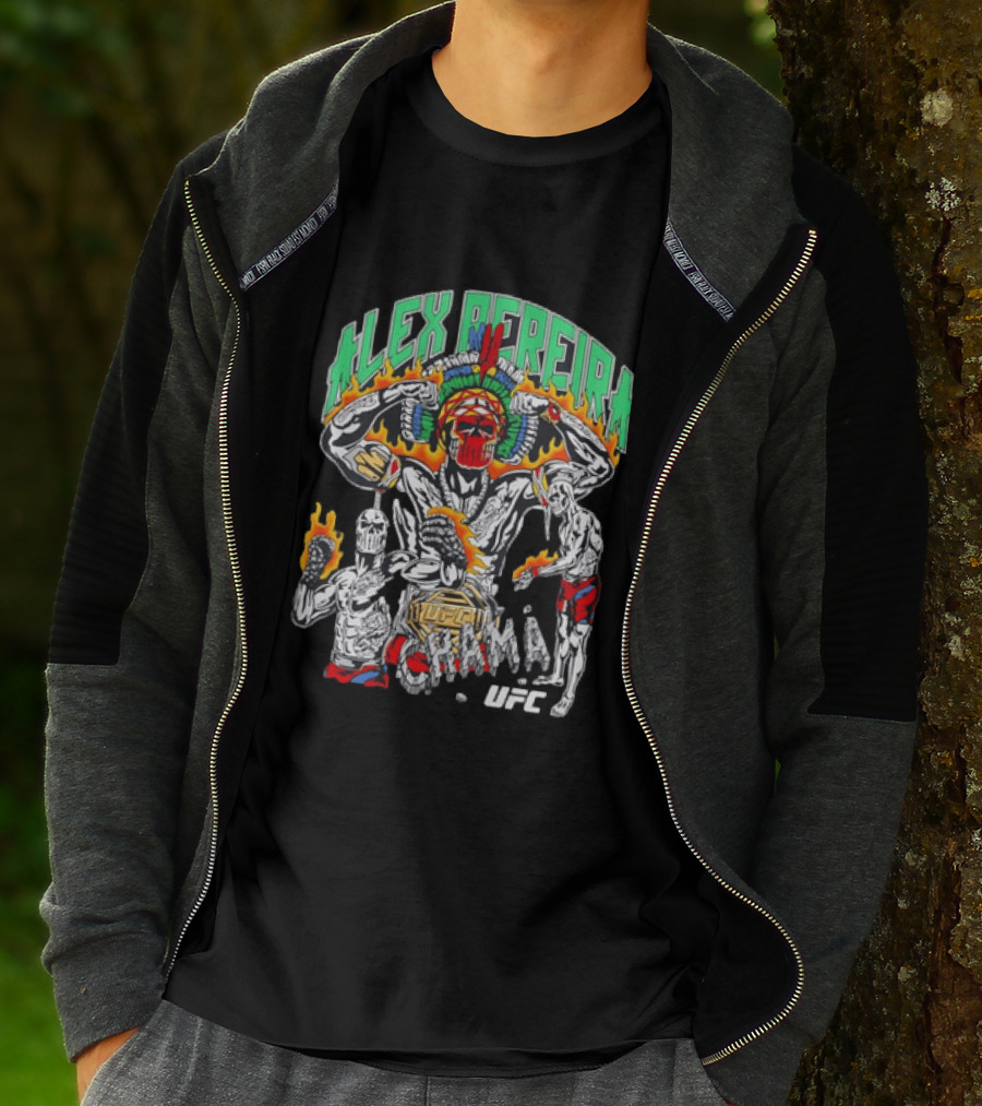 Alex Pereira Chama UFC Fighter Art With Flames And Traditional Headdress T-Shirt