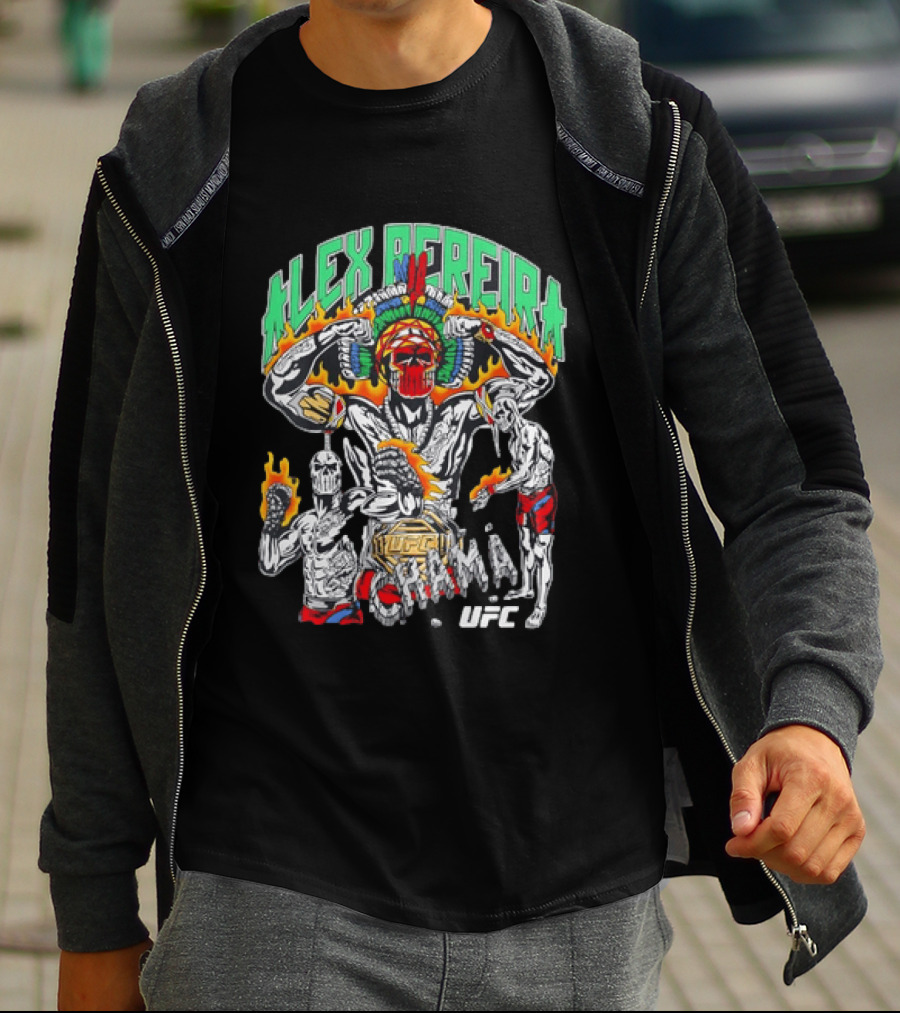 Alex Pereira Chama UFC Fighter Art With Flames And Traditional Headdress T-Shirt
