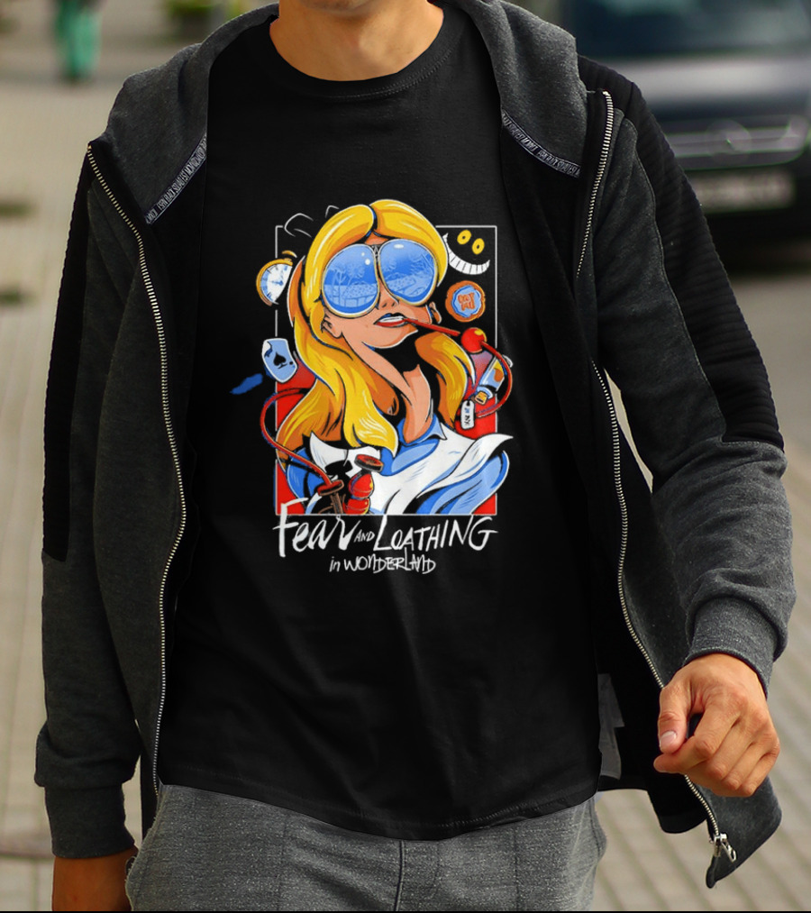 Alice Fear And Loathing In Wonderland Smoking Sunglasses Psychedelic T-Shirt