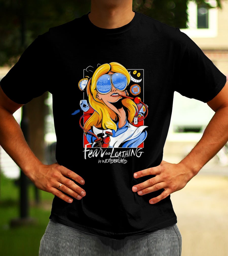 Alice Fear And Loathing In Wonderland Smoking Sunglasses Psychedelic T-Shirt