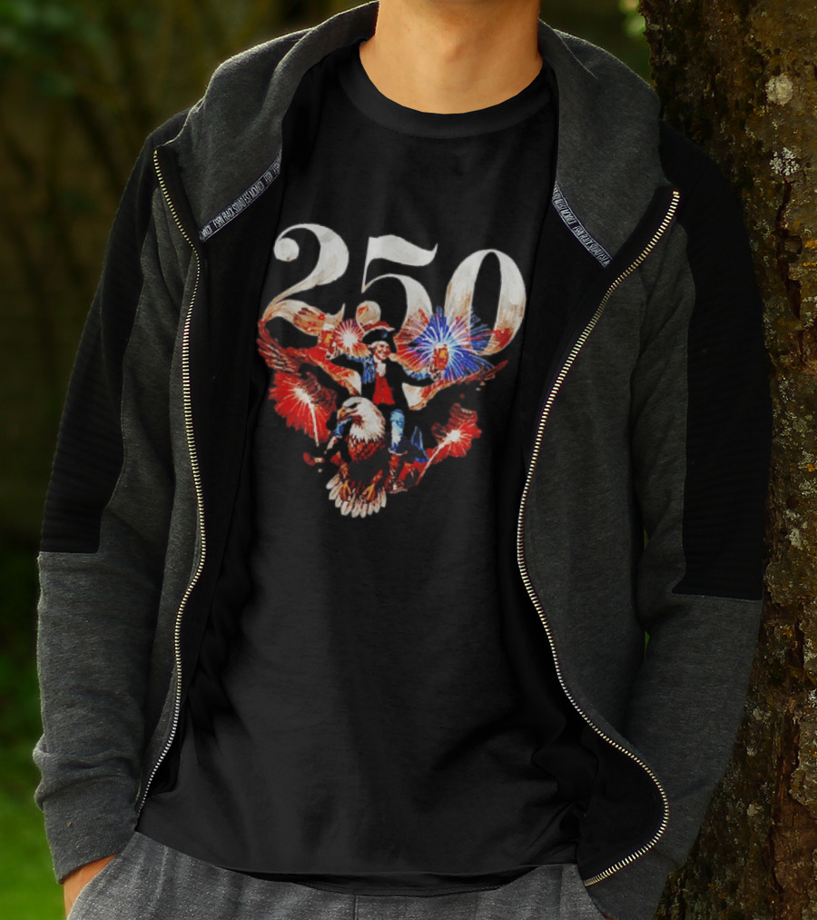 America 250 Ben Franklin Bald Eagle Fireworks T-Shirt