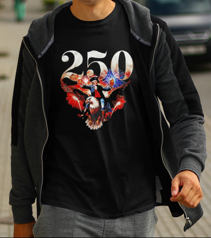 America 250 Ben Franklin Bald Eagle Fireworks T-Shirt