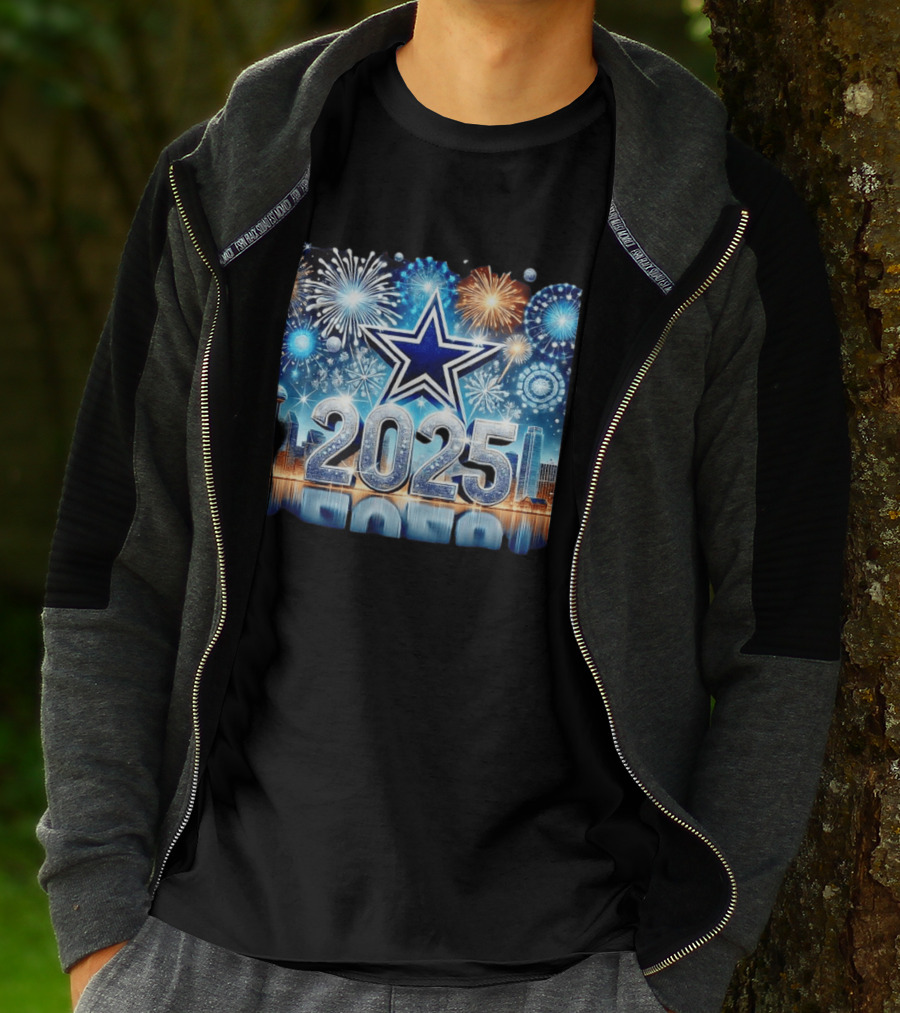 Dallas Cowboys 2025 New Year Firework Celebration Skyline T-Shirt