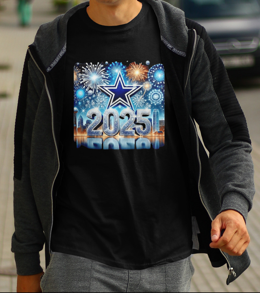 Dallas Cowboys 2025 New Year Firework Celebration Skyline T-Shirt