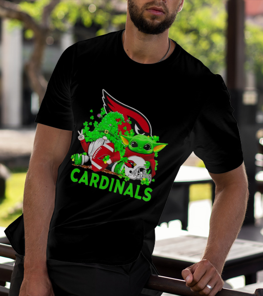 Arizona Cardinals Baby Yoda Gnome St Patrick's Day T-Shirt