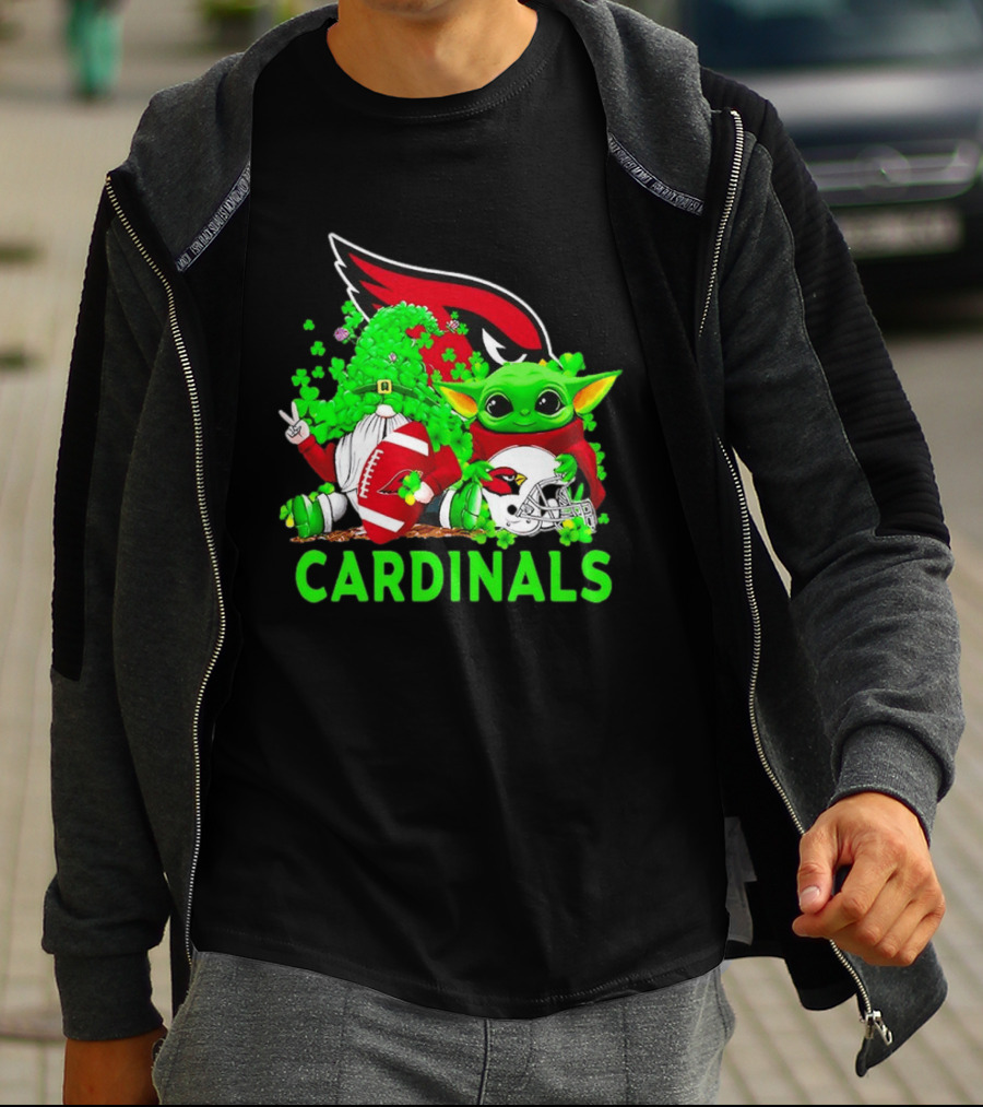 Arizona Cardinals Baby Yoda Gnome St Patrick's Day T-Shirt
