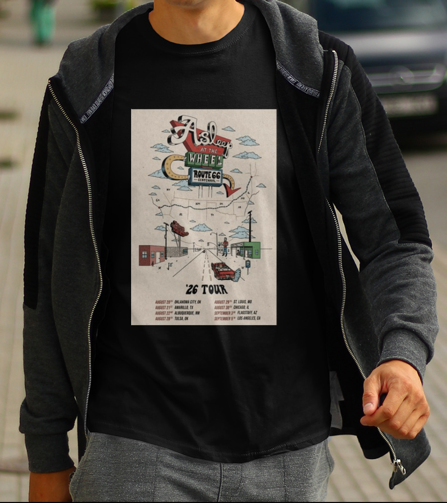 Asleep At The Wheel Route 66 Centennial 2026 Tour Oklahoma City Amarillo Albuquerque Tulsa St. Louis Chicago Flagstaff Los Angeles T-Shirt