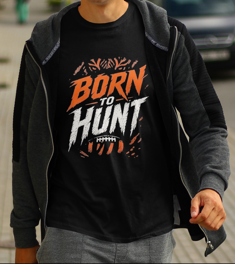 Born To Hunt Tiger Football Ball Print T-Shirt