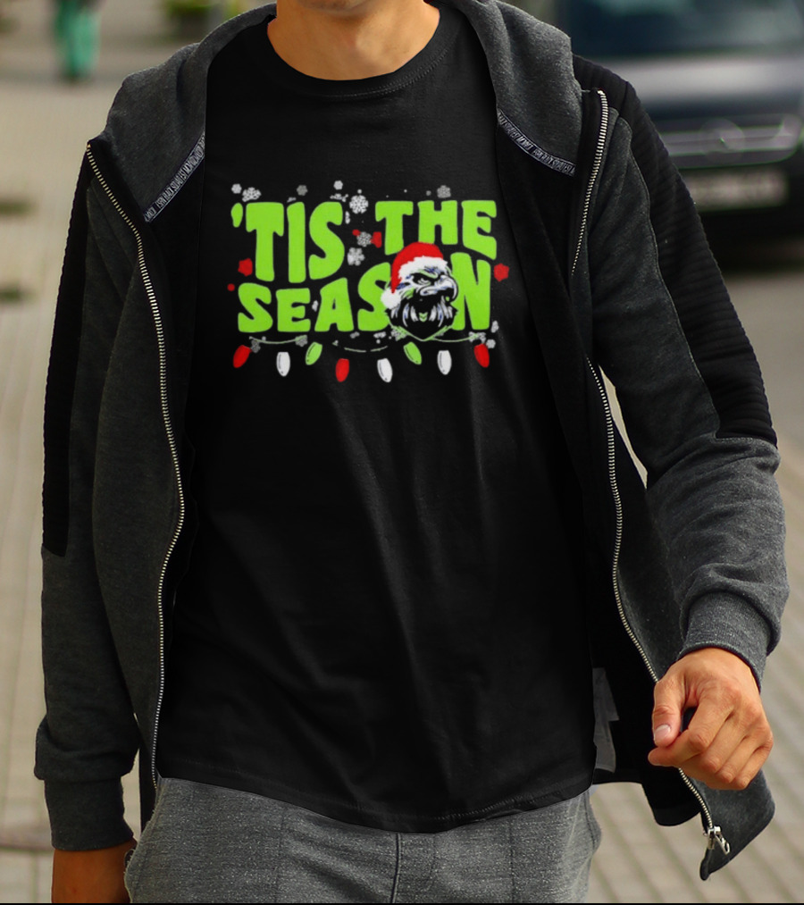 Tis The Season Christmas Seattle Seahawks Football Santa Hat T-Shirt