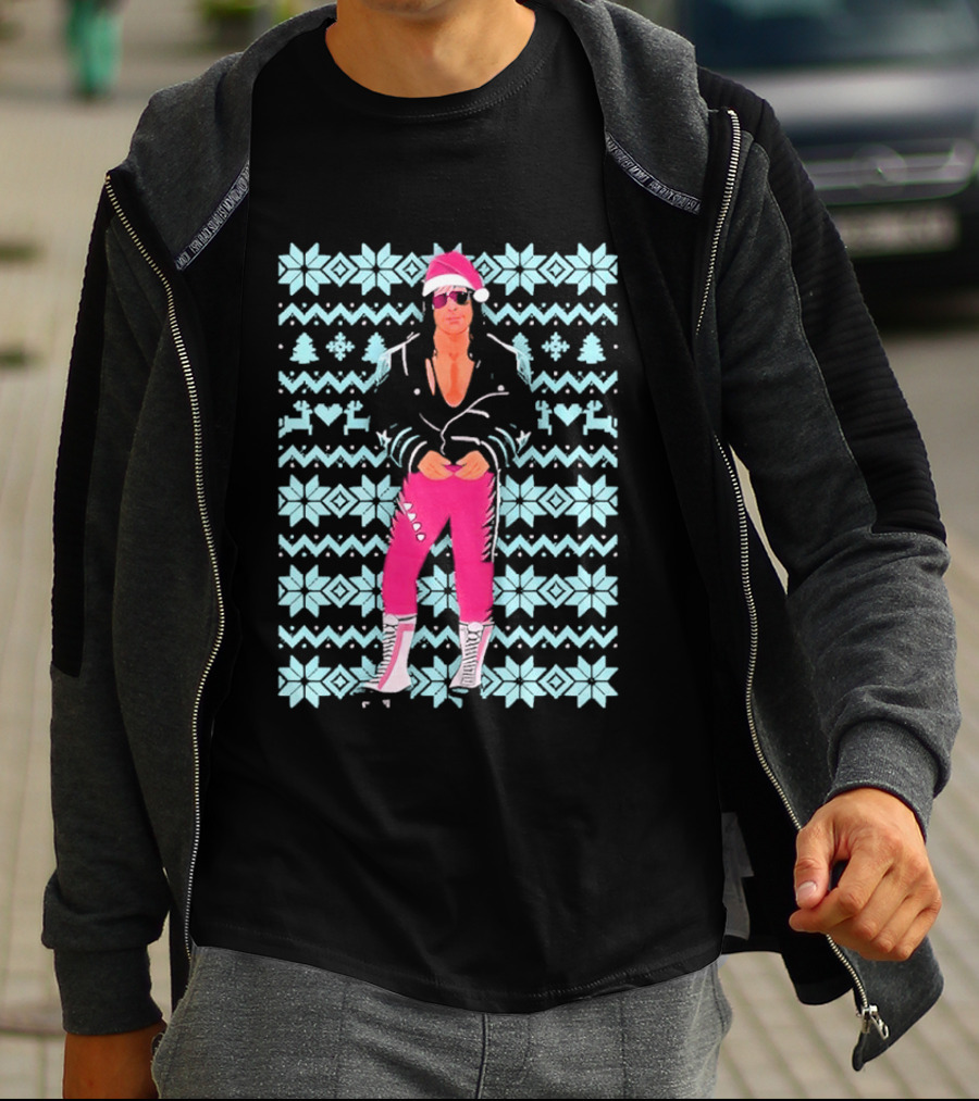 Bret Hart Ugly Christmas Jumper Retro Festive Pink Santa Outfit T-Shirt