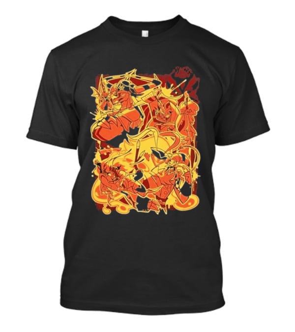 Helluva Boss Satan Characters In Fiery Yellow And Red T-Shirt