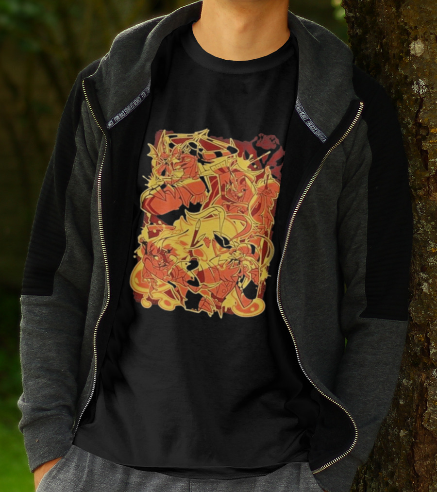Helluva Boss Satan Characters In Fiery Yellow And Red T-Shirt