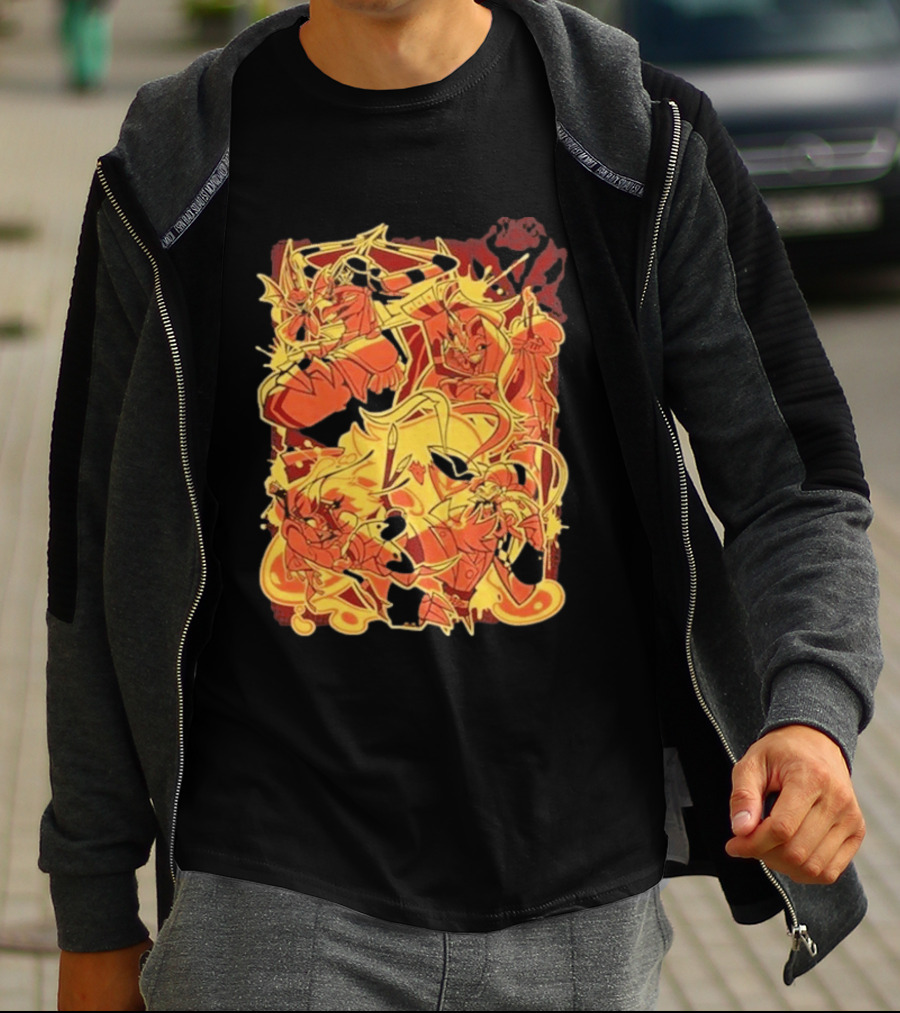 Helluva Boss Satan Characters In Fiery Yellow And Red T-Shirt