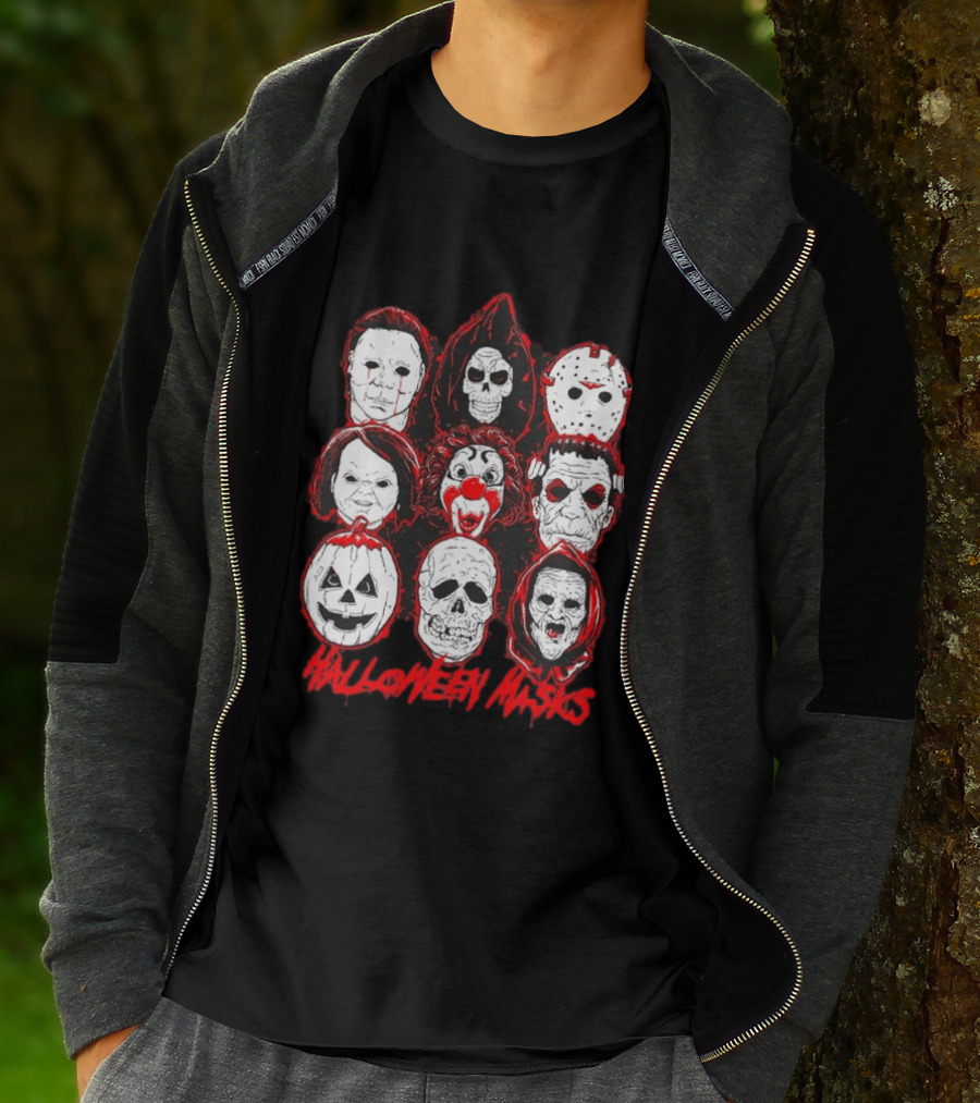 Horror Movie Characters Halloween Masks Skeleton Clown Jack O' Lantern T-Shirt