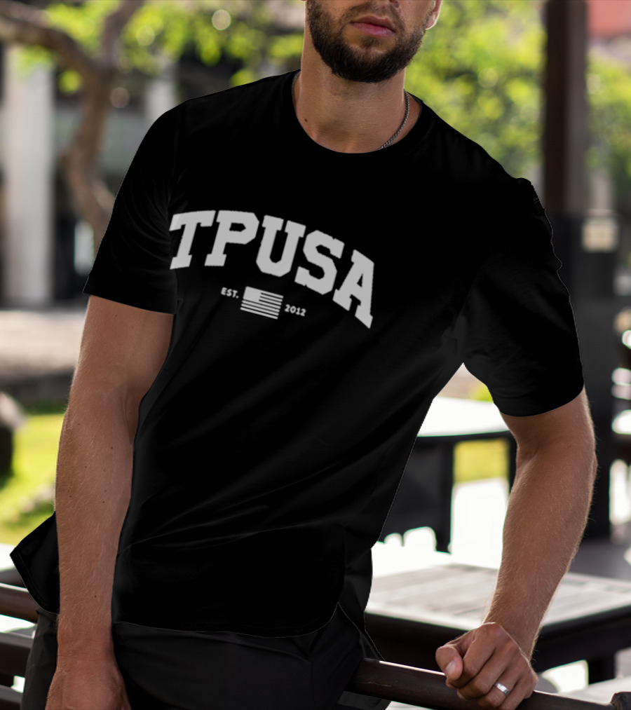 TPUSA Established 2012 Collegiate Style With Flag T-Shirt