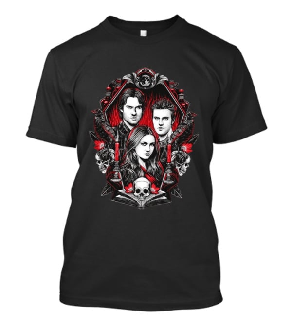 Vampire Blood The Vampire Diaries Damon Salvatore Stefan Salvatore Elena Gilbert Skull Candle Ravens T-Shirt