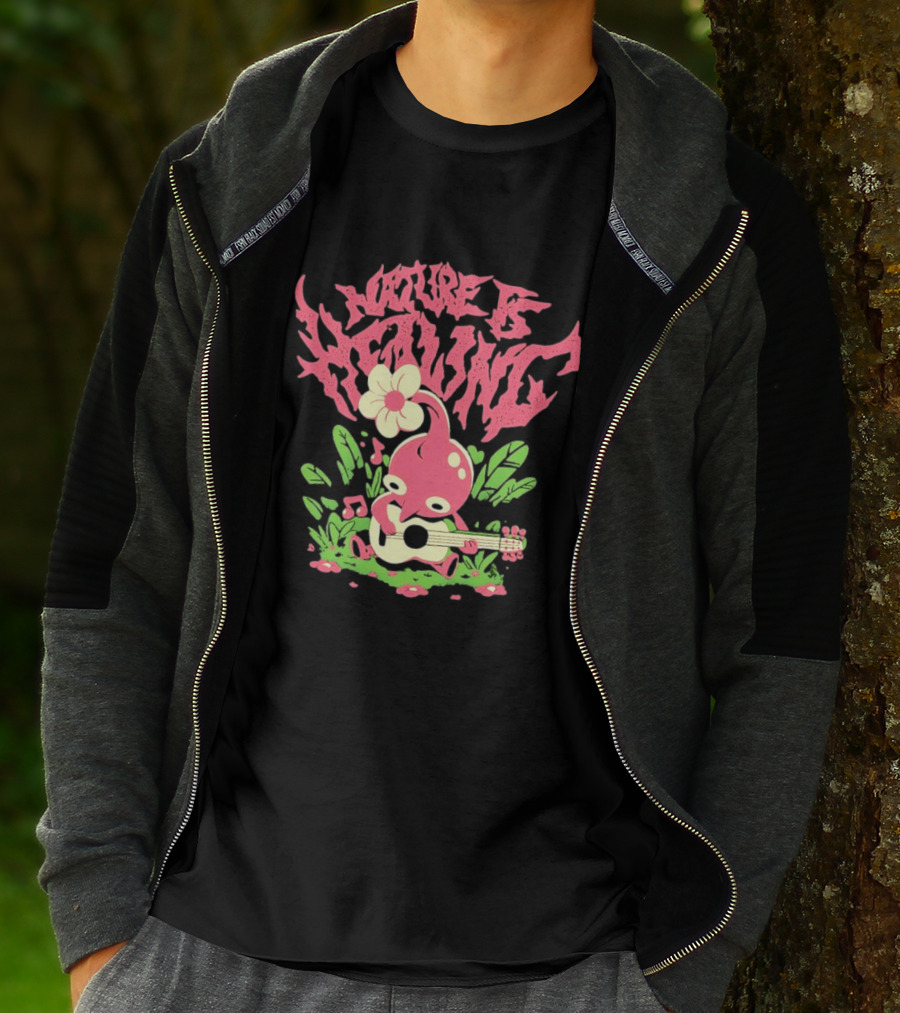 Nature Is Healing Pikmin Playing Guitar T-Shirt