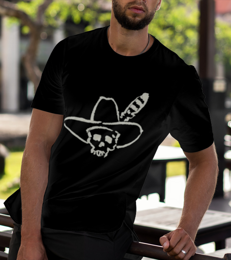 Ryan Bingham Western Skull Hat Feather Drawing T-Shirt