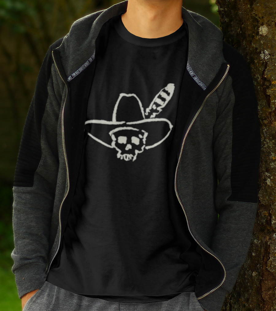Ryan Bingham Western Skull Hat Feather Drawing T-Shirt